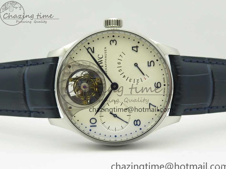 MIROTIME 0207 Portuguese Tourbillon IW5046 SS ZF Best Edition White Dial Blue Markers on Blue Leather Strap Fashionable 7149
